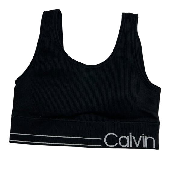Calvin Klein Performance Sports Bra Black White Logo Athletic Gym Workout Small - Picture 1 of 5